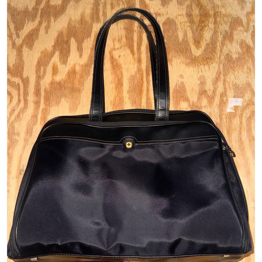 Wenger SwissGear RHEA Black Tote Bag Colorful Striped Lining Work Laptop Purse